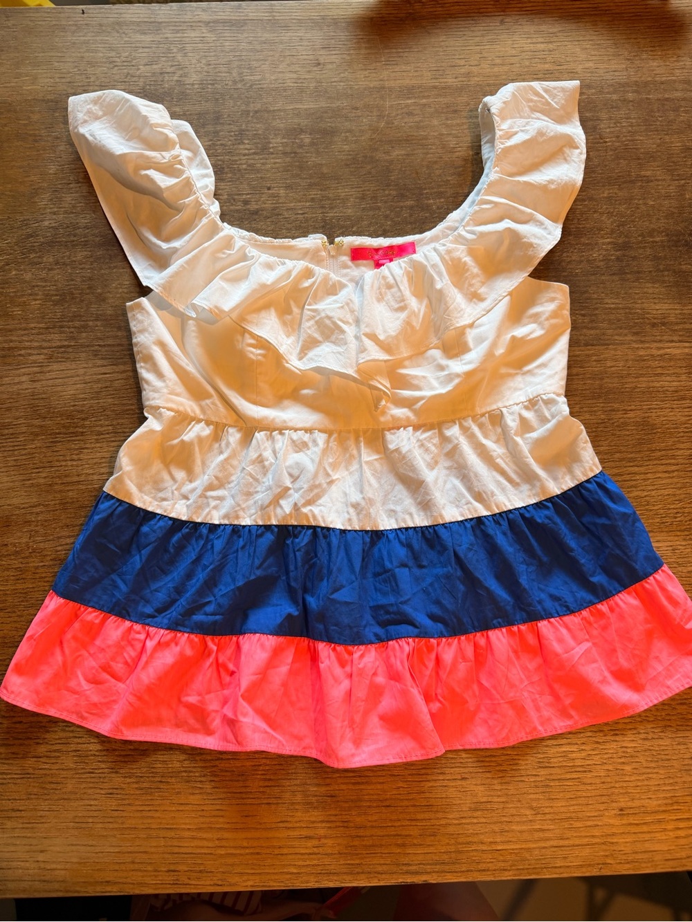 Lilly Pulitzer White, Blue & Hot Pink Ruffle Tiered Women’s Top